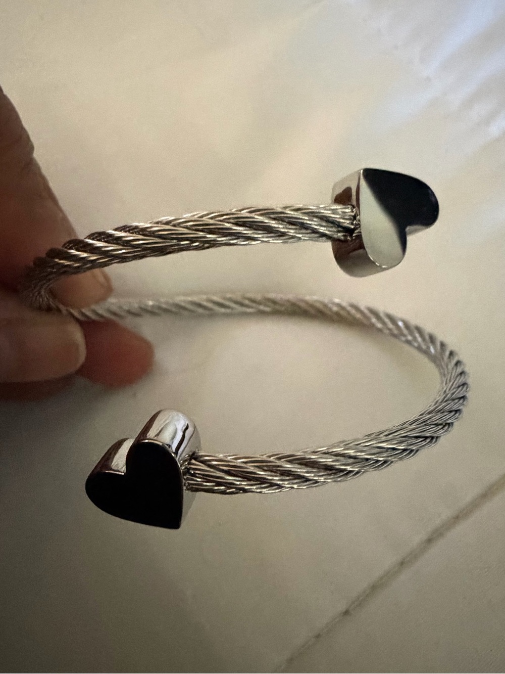 Ping Silver-Tone Heart Cable Open Cuff Bracelet